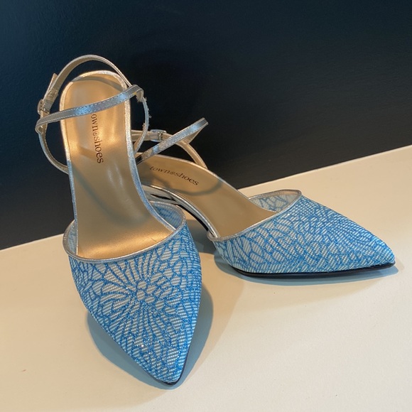 Town Shoes Shoes - Town shoes kitten heel silver and blue size 8